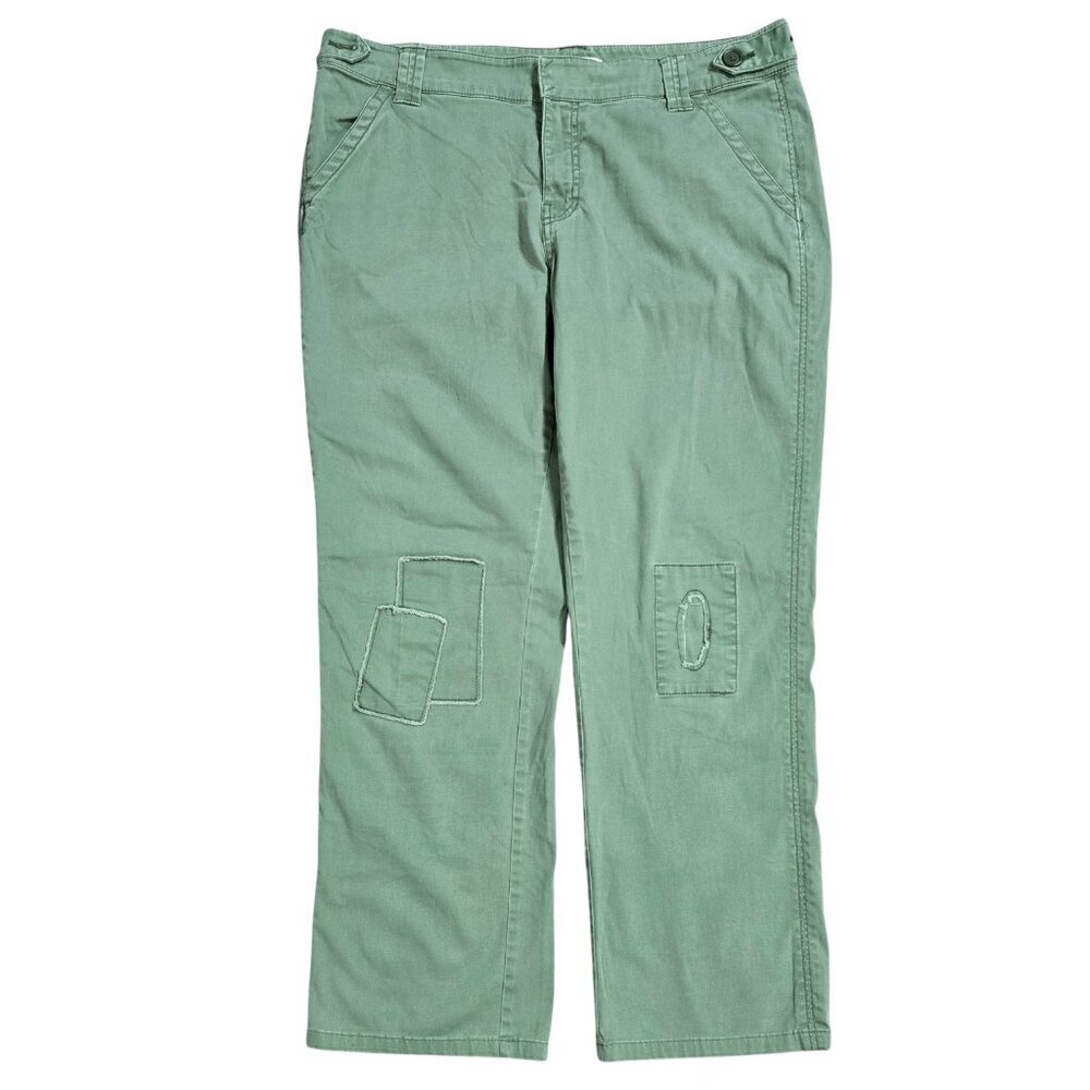 Cabi 375 Army Green Straight Leg Cargo Pants Patchwork Trim Utility